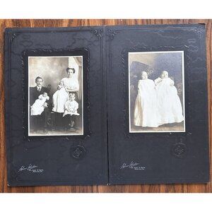 Antique Photos Hardboard Card Christening Photo Twins, Photo Of Family‎ Of Twins